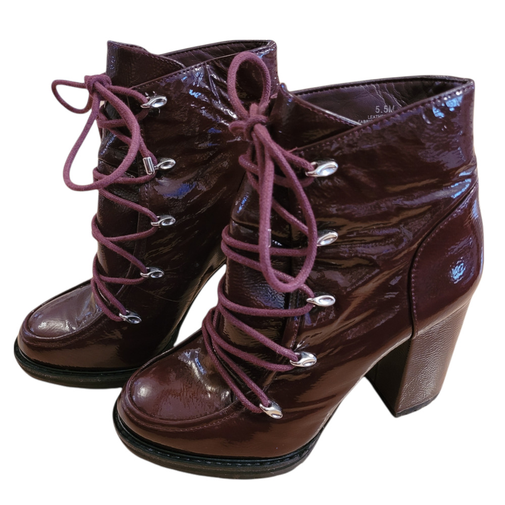Gianni Bini Dark Red Patent Leather Combat Boot Heels